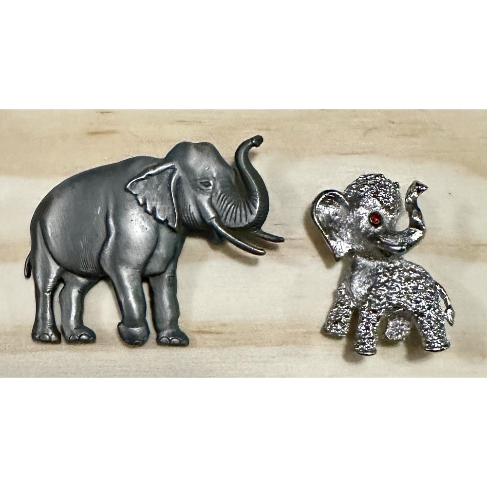 Two Vintage Elephant Brooches Pins Wildlife Safari Animals